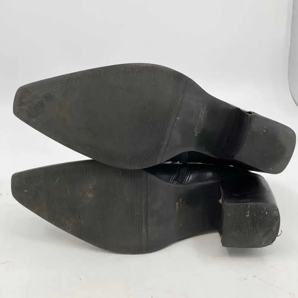 Apostrophe Black Leather Pointed Toe Ankle Booties | Size 8